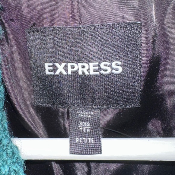 Express Women’s Green Long Wool Blend Boucle Coat - Size XXS Petite - Picture 4 of 4